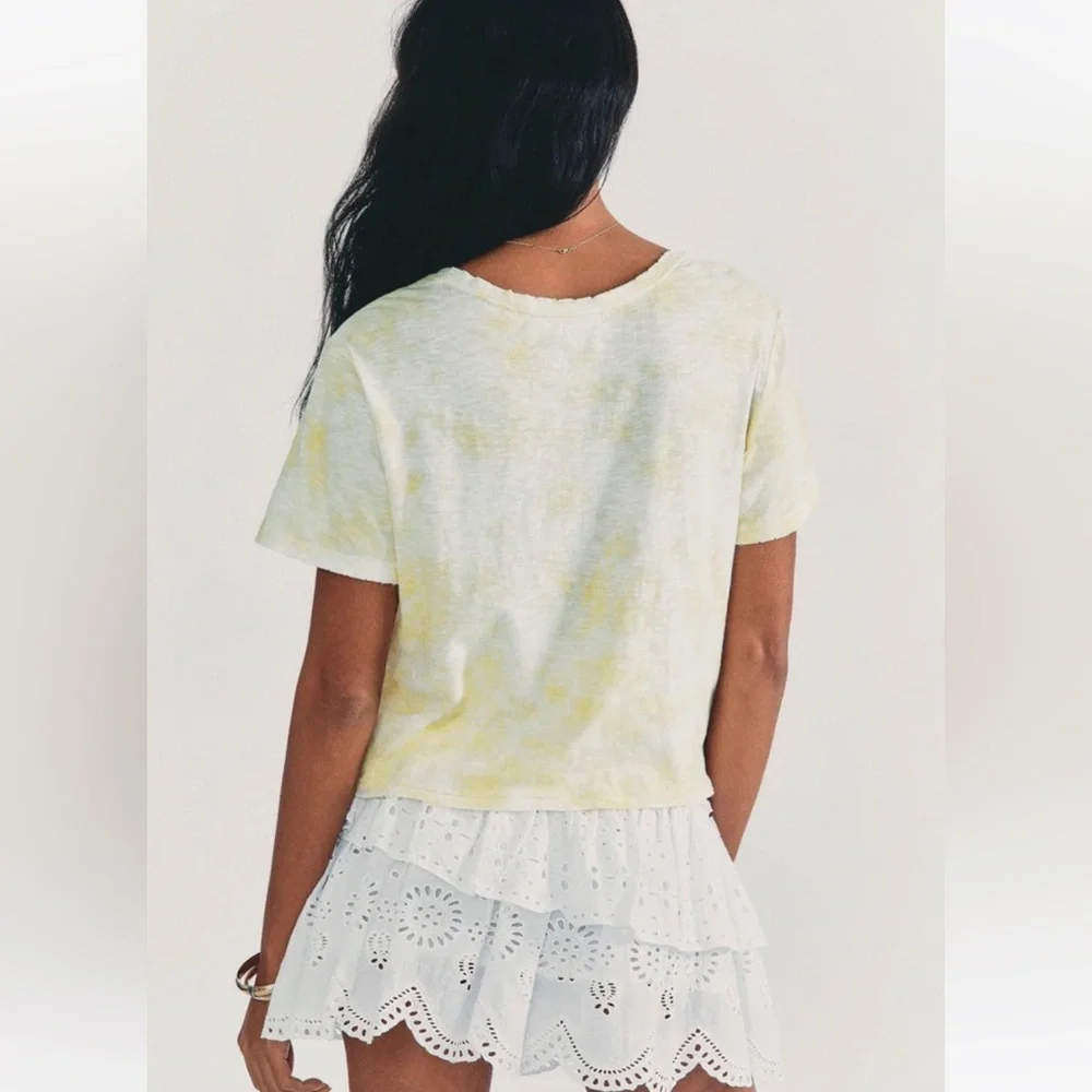 LoveShackFancy Cotton Calix T-Shirt Lemon Drop Hand Dye M NWT - Picture 2 of 5